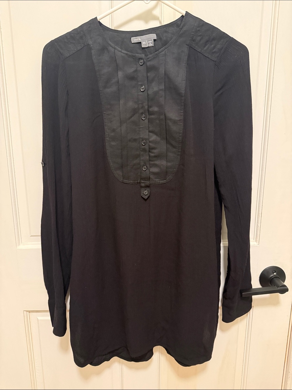 Vince Black Long-Sleeve Button Bib Tunic/mini dress-Size XS